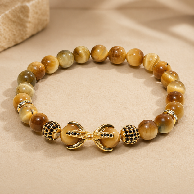 Natural Golden Tiger Eye Stone Double Charm Ball Bracelet