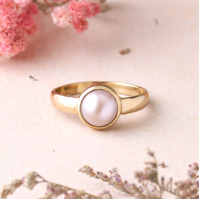 Natural Sea Pearl ( Moti Stone ) Ashtadhatu Adjustable Ring