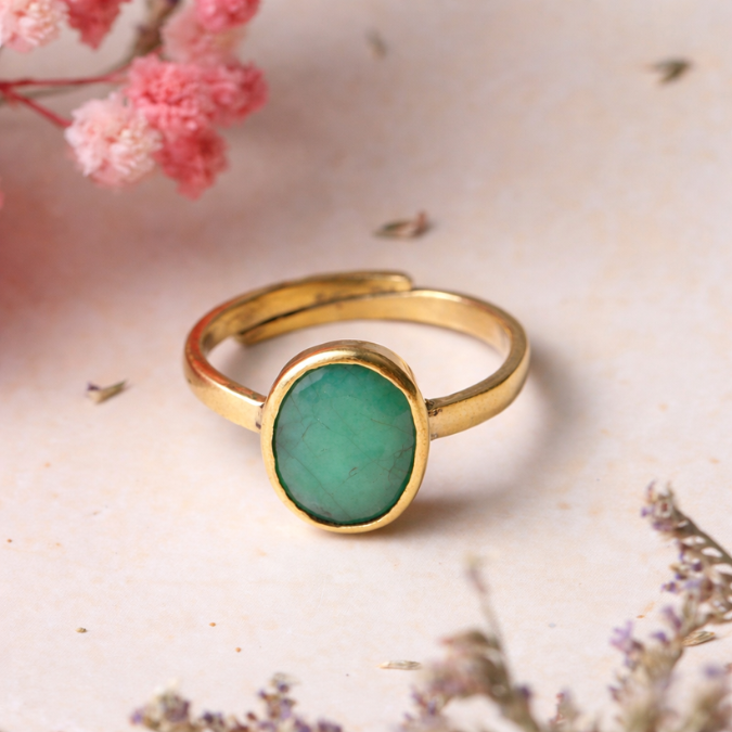 Natural Emerald ( Panna Stone ) Ashtadhatu Adjustable Ring