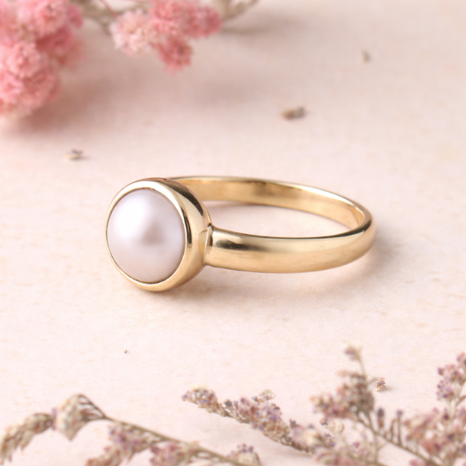 Natural Sea Pearl ( Moti Stone ) Ashtadhatu Adjustable Ring