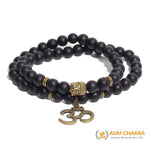 Natural Black Matte Agate Om Buddha Bracelet