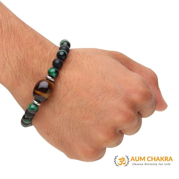 Natural Green Tiger Eye & Brown Tiger Eye Tumble Bead Bracelet