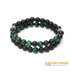 Natural Green Tiger Eye & Black Agate Stone Bracelet