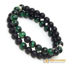 Natural Green Tiger Eye & Black Agate Stone Bracelet