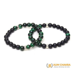 Natural Green Tiger Eye & Black Agate Stone Bracelet