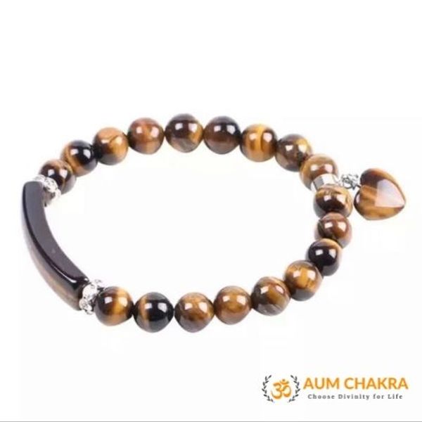 Natural Tiger Eye Heart Charm Bracelet