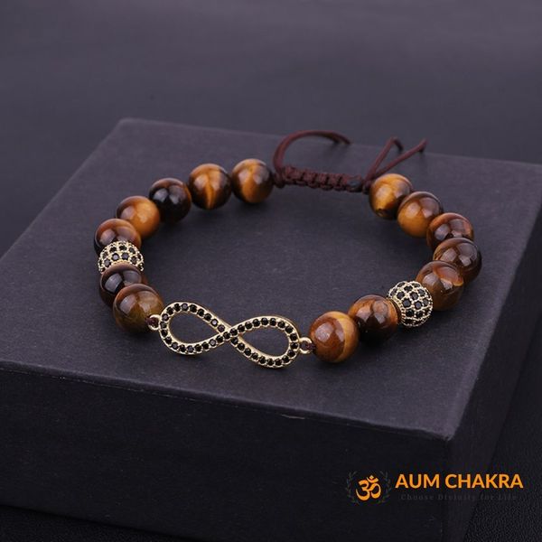 Natural Brown Tiger Eye Stone Infinity Charm Bracelet