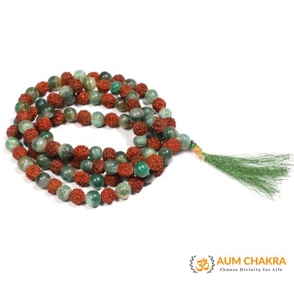 Natural Rudrakasha & Moss Agate Japa Mala
