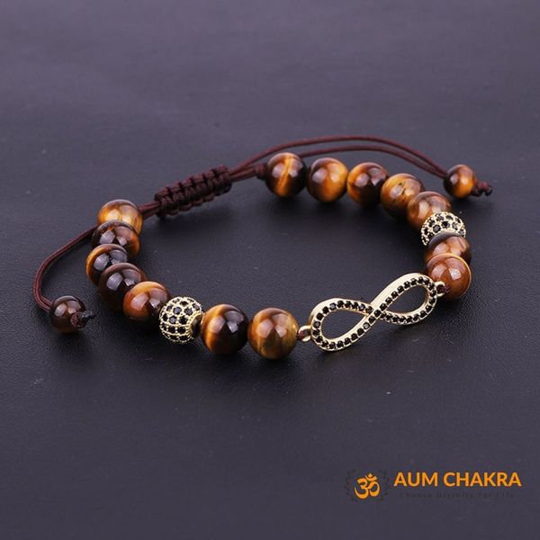 Natural Brown Tiger Eye Stone Infinity Charm Bracelet