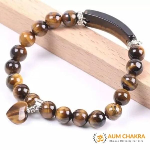 Natural Tiger Eye Heart Charm Bracelet