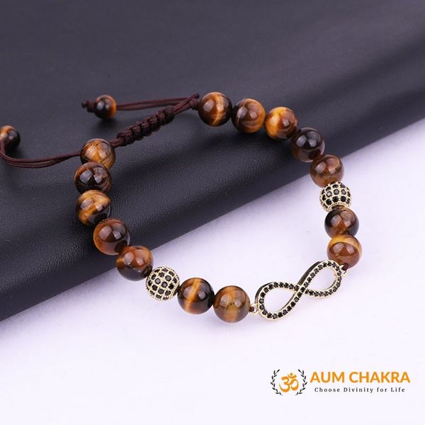 Natural Brown Tiger Eye Stone Infinity Charm Bracelet
