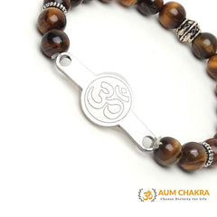 Natural Tiger Eye Stainless Steel Om Bracelet