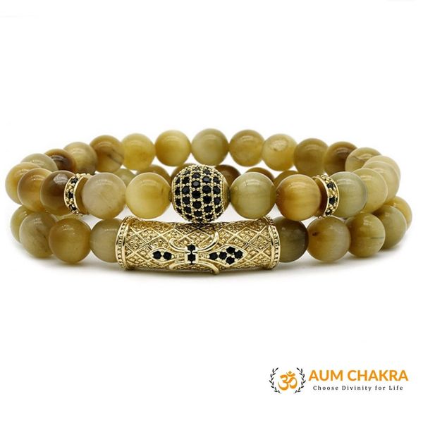 Natural Golden Tiger Eye Stone Charm Bracelet
