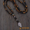 Natural Tiger Eye With Matt Agate Hamsa Hand Pendant
