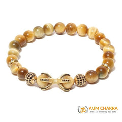 Natural Golden Tiger Eye Stone Double Charm Ball Bracelet