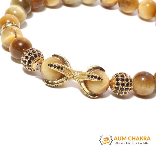 Natural Golden Tiger Eye Stone Double Charm Ball Bracelet
