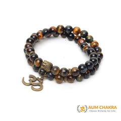 Natural Mix Tiger Eye Om Buddha Bracelet