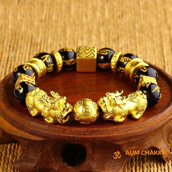 Gold Plated Double Wealth Pixiu Feng Shui Bracelet