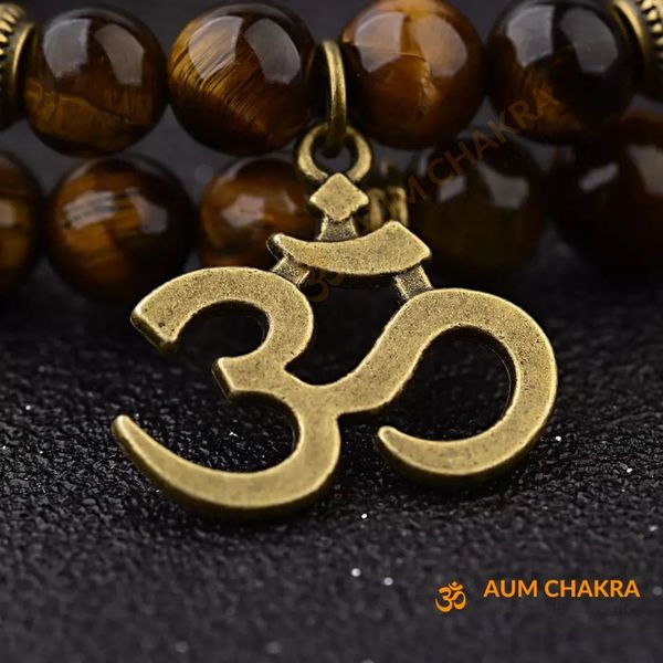 Natural Tiger Eye Stone Om Buddha Bracelet