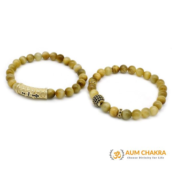 Natural Golden Tiger Eye Stone Charm Bracelet