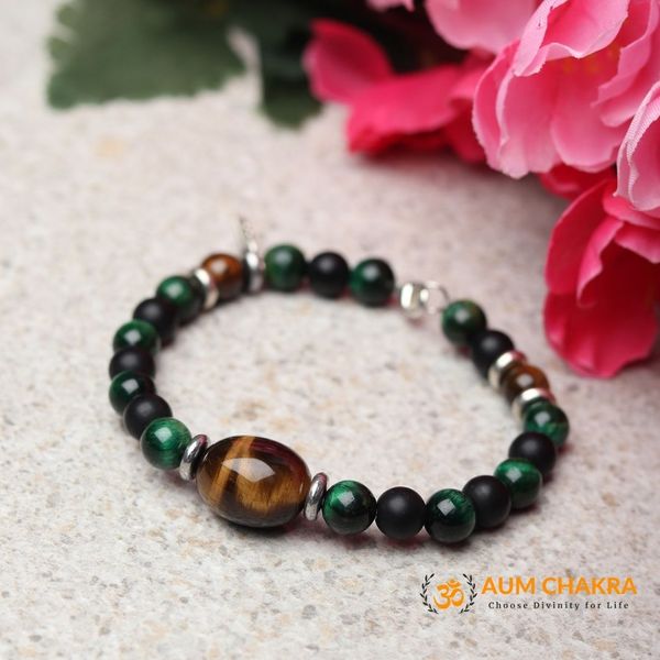 Natural Green Tiger Eye & Brown Tiger Eye Tumble Bead Bracelet