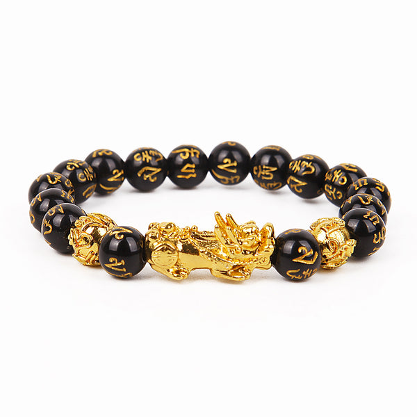 Natural Black Obsidian Stone Feng Shui Pixiu Wealth Bracelet