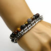 Natural Tiger eye & Lava Stainless steel Pair Wealth Bracelet
