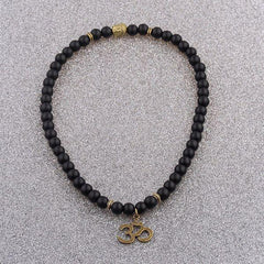 Natural Black Matte Agate Om Buddha Bracelet