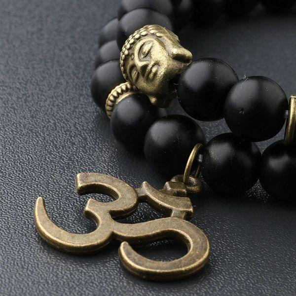 Natural Black Matte Agate Om Buddha Bracelet
