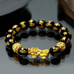 Natural Black Obsidian Stone Feng Shui Pixiu Wealth Bracelet